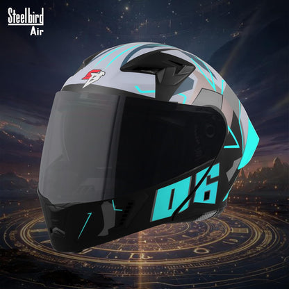 Steelbird SBA-20 06 ISI Certified Flip-Up Graphic Helmet for Men with Inner Chrome Sun Shield (Glossy Black Cyan Green)