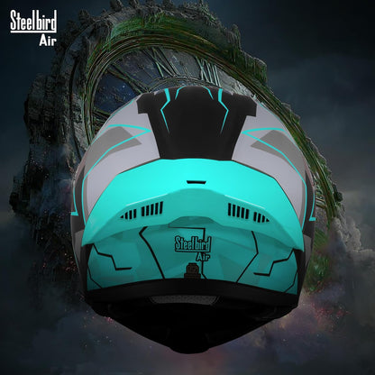 Steelbird SBA-20 06 ISI Certified Flip-Up Graphic Helmet for Men with Inner Chrome Sun Shield (Glossy Black Cyan Green)
