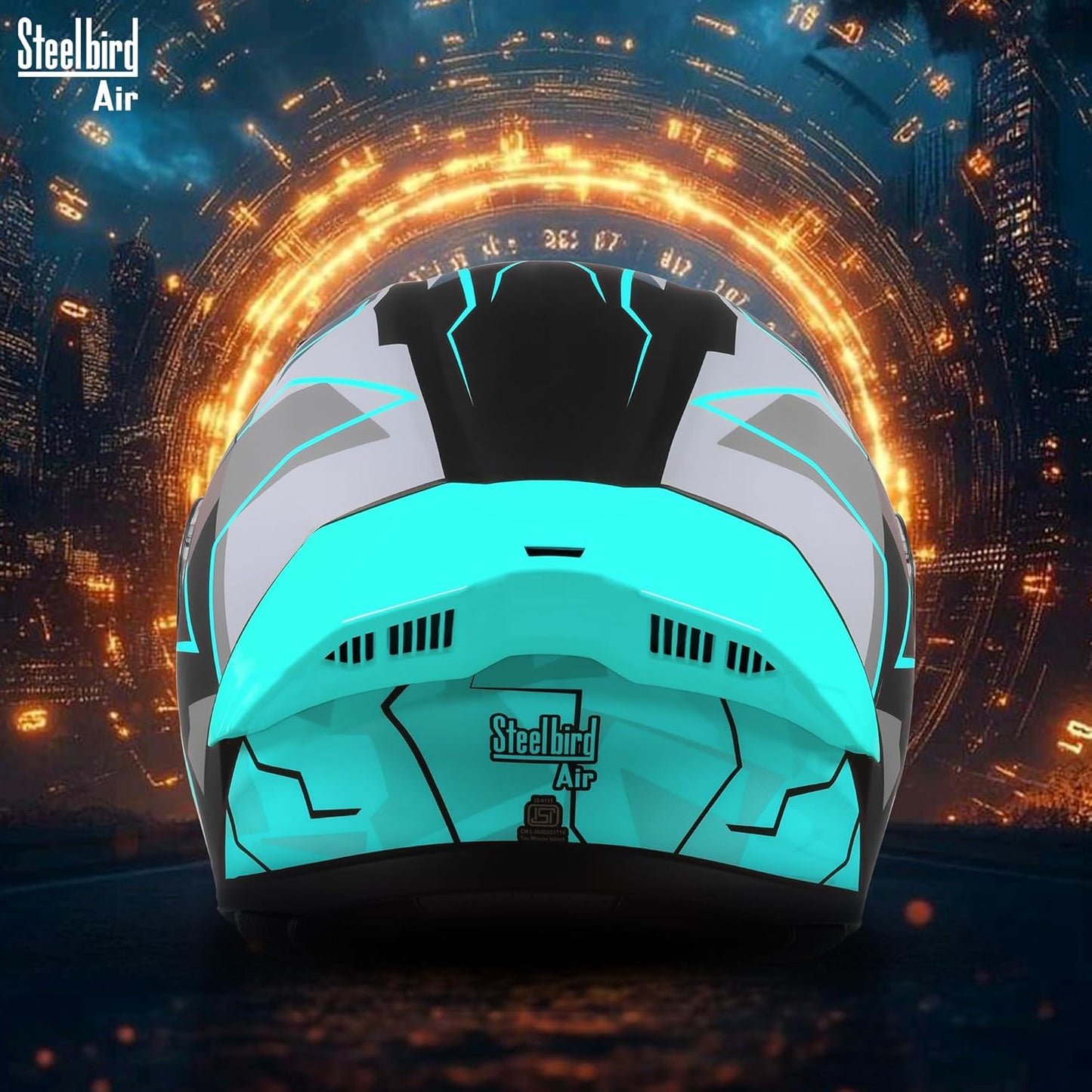 Steelbird SBA-20 04 ISI Certified Flip-Up Graphic Helmet for Men with Inner Chrome Sun Shield (Glossy Black Cyan Green)