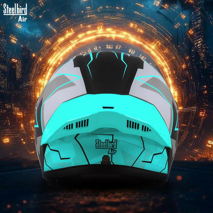 Steelbird SBA-20 04 ISI Certified Flip-Up Graphic Helmet for Men with Inner Chrome Sun Shield (Glossy Black Cyan Green)