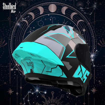 Steelbird SBA-20 06 ISI Certified Flip-Up Graphic Helmet for Men with Inner Chrome Sun Shield (Glossy Black Cyan Green)