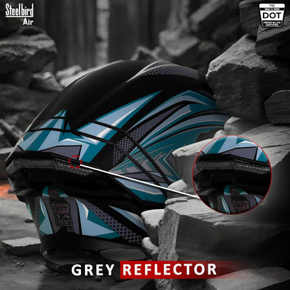 Steelbird SBA-11 Tornado Grey Reflector ISI and DOT Certified Full Face Helmet for Men and Women with Inner Silver Sun Shield (Glossy Black Sea Green with Smoke Visor)