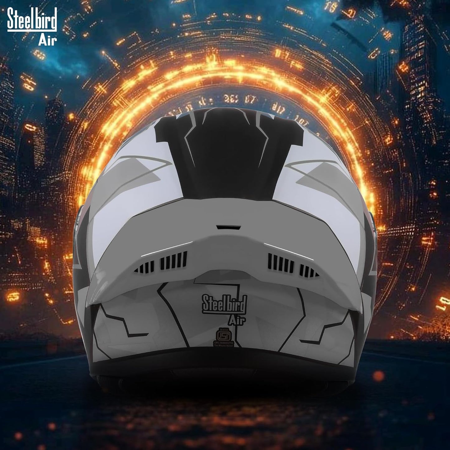 Steelbird SBA-20 04 ISI Certified Flip-Up Graphic Helmet for Men with Inner Chrome Sun Shield (Glossy Black Grey)