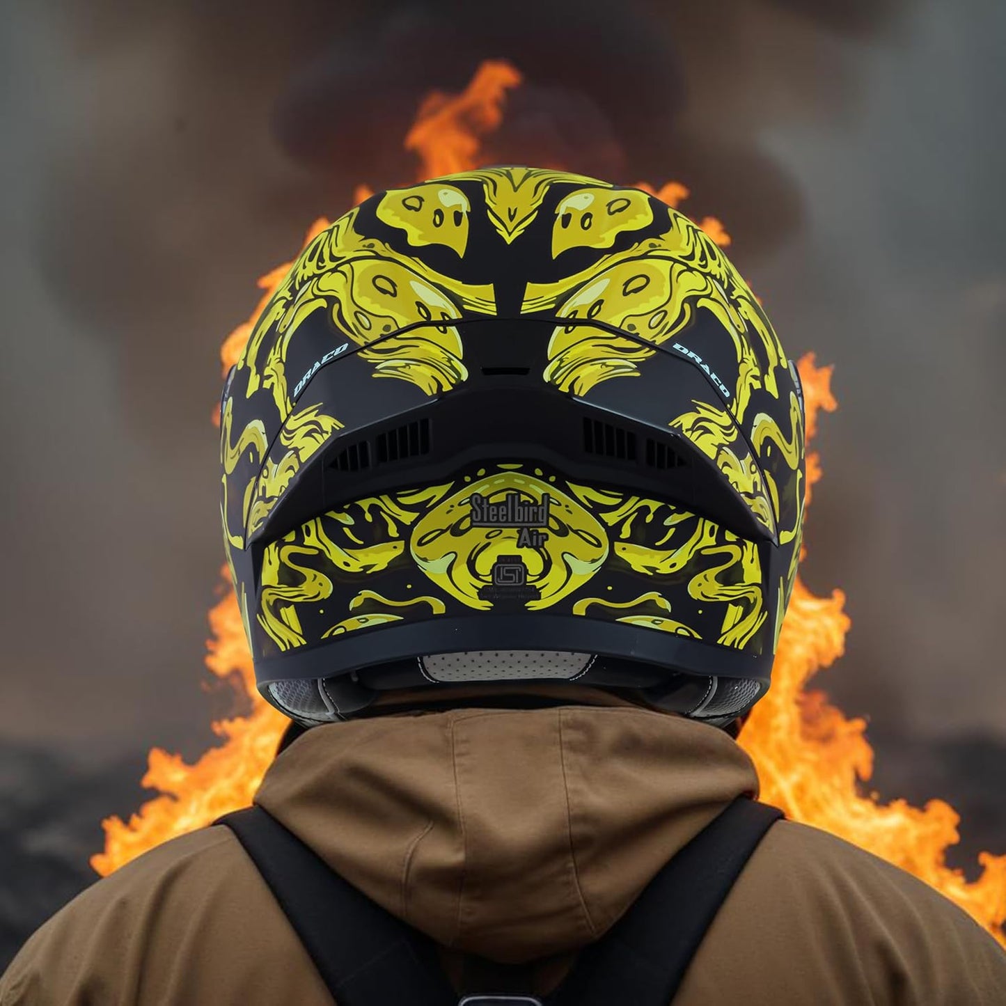 Steelbird SBA-20 Draco ISI Certified Flip-Up Helmet for Men and Women with Inner Smoke Sun Shield (Glossy Black Neon with Smoke Visor)