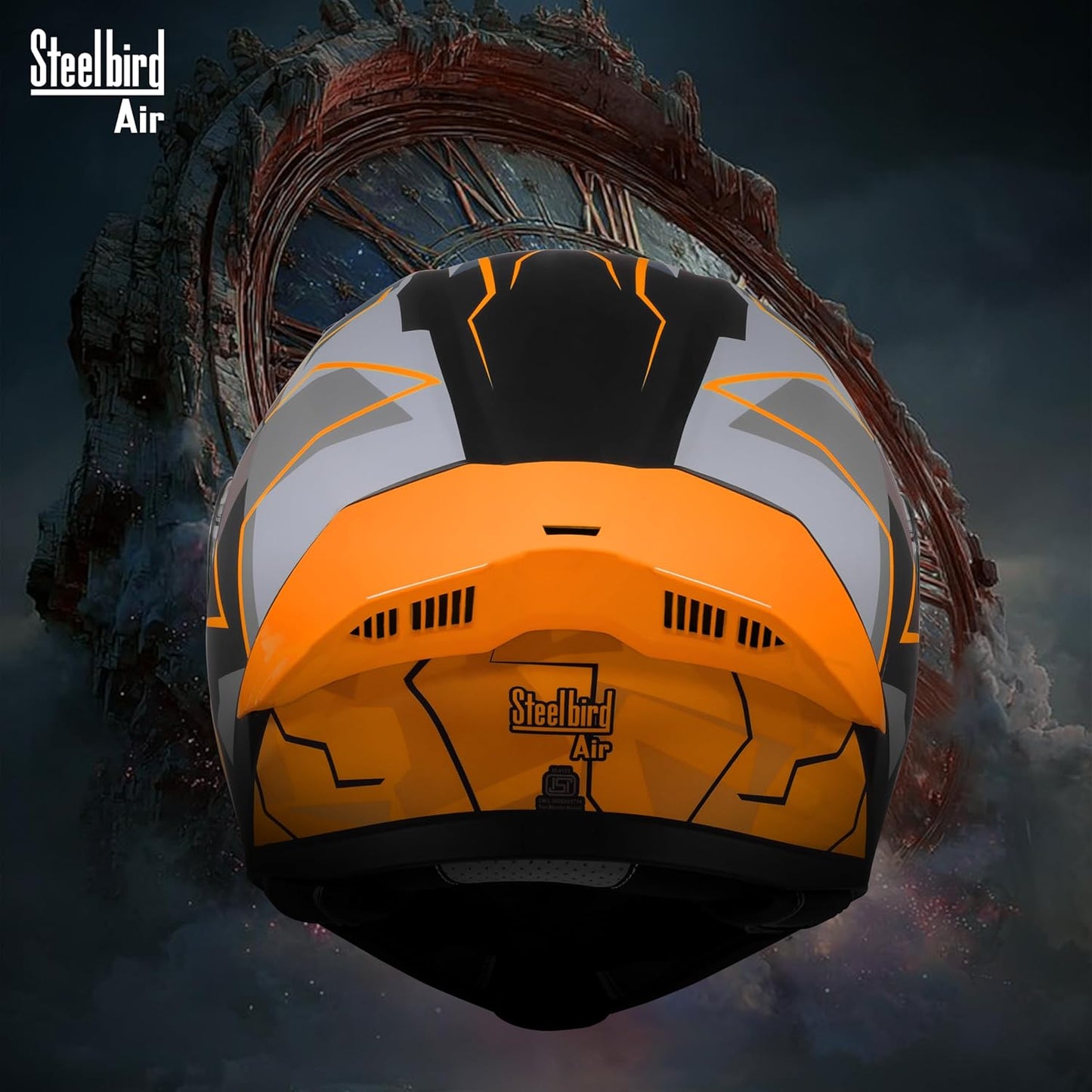 Steelbird SBA-20 06 ISI Certified Flip-Up Graphic Helmet for Men with Inner Chrome Sun Shield (Glossy Black Orange)
