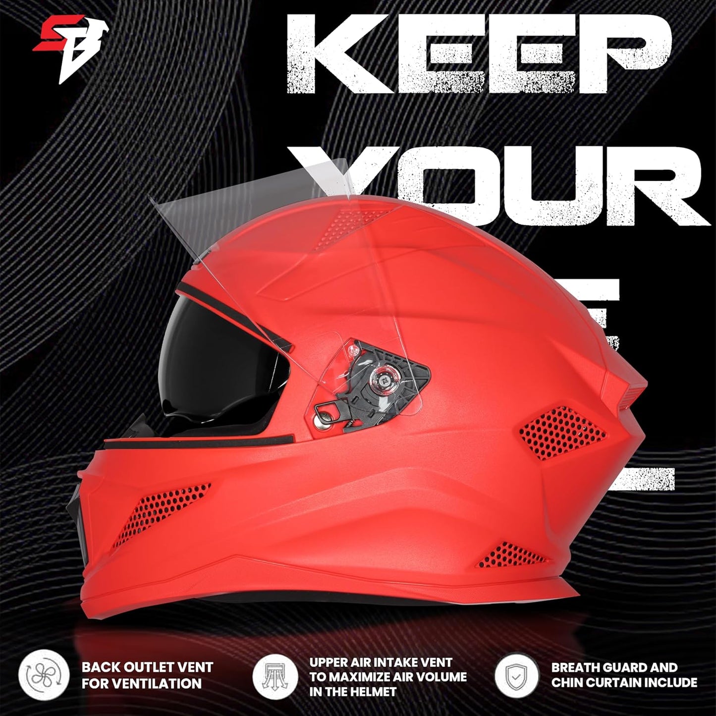 Steelbird SBH-25 Rudra ISI Certified Full Face Helmet for Men and Women with Inner Smoke Sun Shield (Dashing Red)