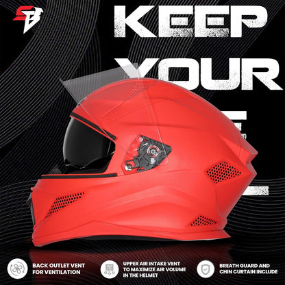 Steelbird SBH-25 Rudra ISI Certified Full Face Helmet for Men and Women with Inner Smoke Sun Shield (Dashing Red)