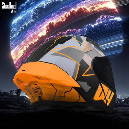 Steelbird SBA-20 04 ISI Certified Flip-Up Graphic Helmet for Men with Inner Chrome Sun Shield (Glossy Black Orange)