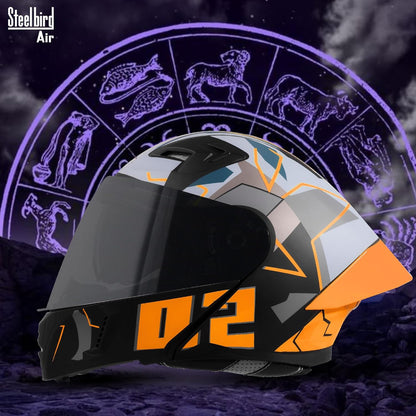 Steelbird SBA-20 02 ISI Certified Flip-Up Graphic Helmet for Men with Inner Chrome Sun Shield (Glossy Black Orange)