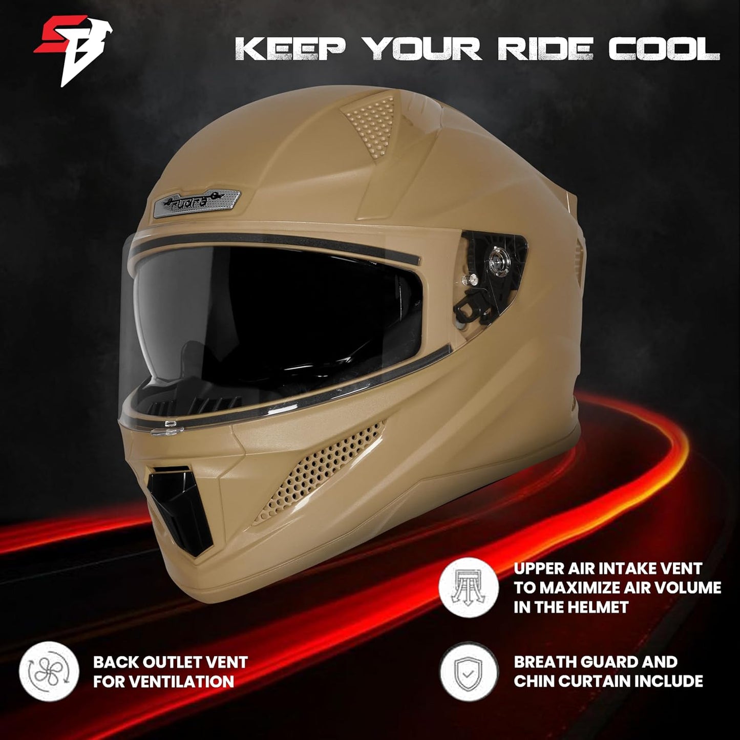 Steelbird SBH-25 Rudra ISI Certified Full Face Helmet for Men and Women with Inner Smoke Sun Shield (Dashing Desert Storm)