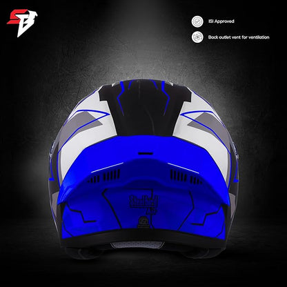 Steelbird SBA-20 09 ISI Certified Flip-Up Graphic Helmet for Men and Women with Inner Chrome Sun Shield (Glossy Black Blue)