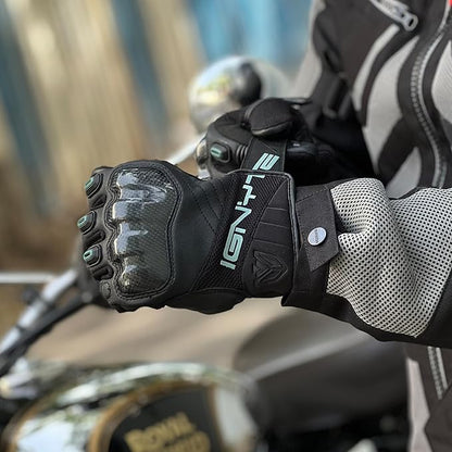 Ignyte Carbon Full Finger Bike Riding Gloves with Touch Screen Sensitivity at Thumb and Index Finger and Carbon knuckle Protector (Grey)