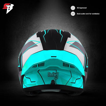 Steelbird SBA-20 09 ISI Certified Flip-Up Graphic Helmet for Men and Women with Inner Chrome Sun Shield (Glossy Black Jazz Blue)