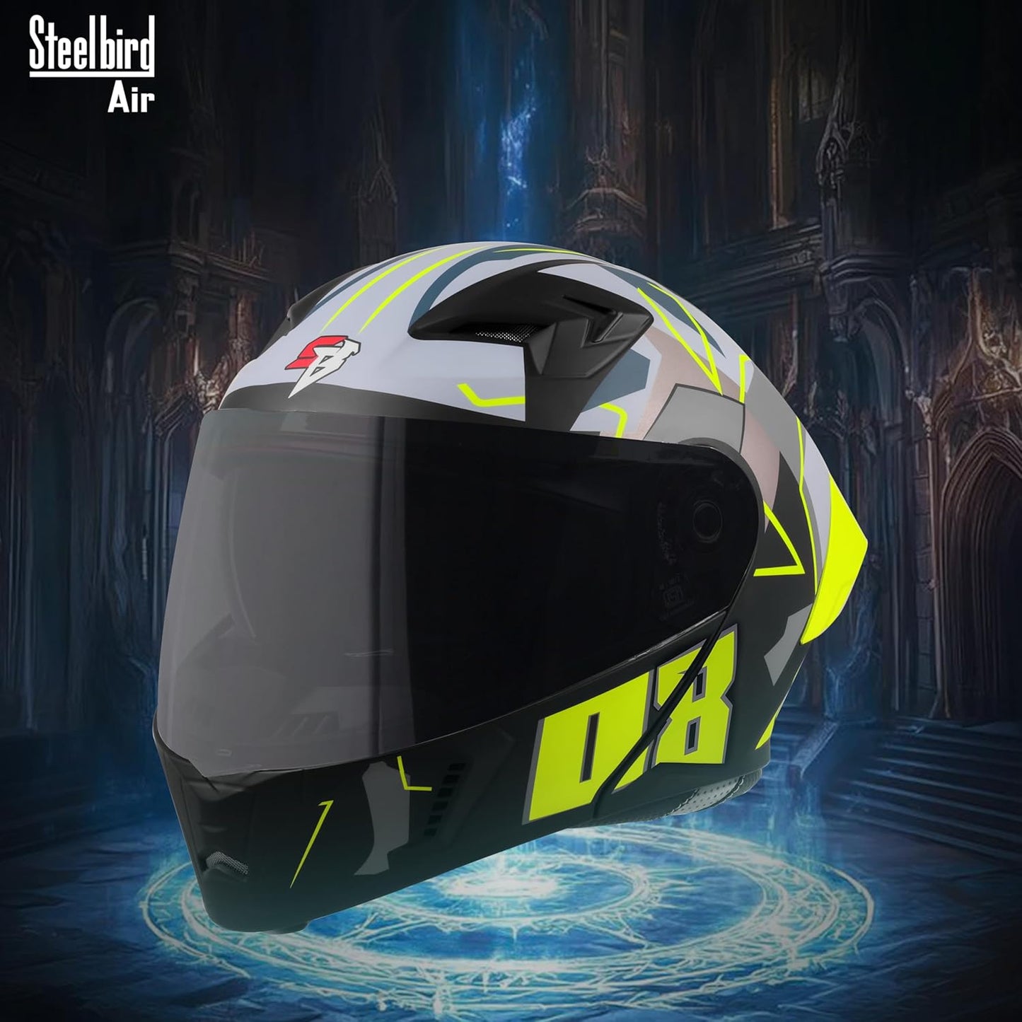 Steelbird SBA-20 08 ISI Certified Flip-Up Graphic Helmet for Men with Inner Chrome Sun Shield (Glossy Black Neon)