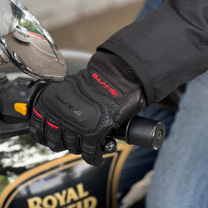 Ignyte Gauntlet Full Finger Bike Riding Leather Gloves with Touch Screen Sensitivity at Thumb and Index Finger, Protective Off-Road Motorbike Racing (Black)