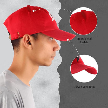 Steelbird Polyster Dad Cap with Adjustable Strap for All Sports, Cap for Girls, Caps for Gym, Sports Caps for Men and Women with Airholes (Red)