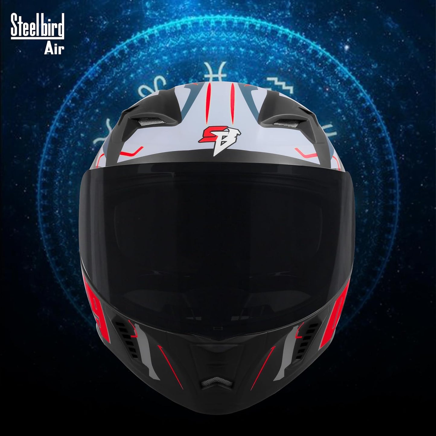 Steelbird SBA-20 05 ISI Certified Flip-Up Graphic Helmet for Men with Inner Chrome Sun Shield (Glossy Black Red)