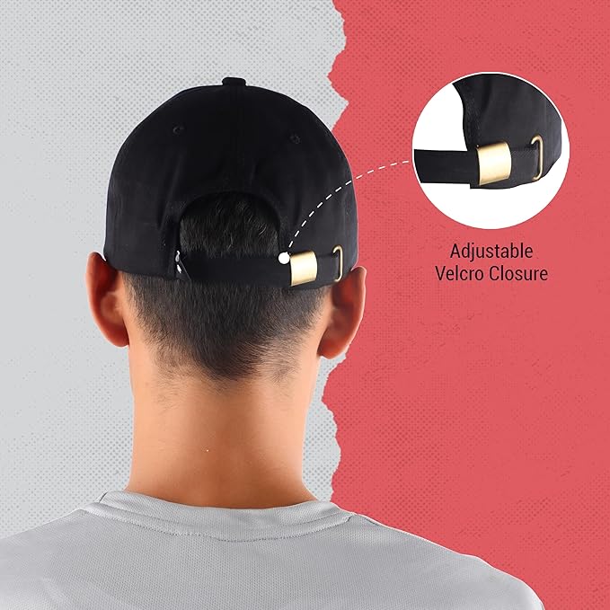 Steelbird Cotton Dad Cap with Adjustable Strap for All Sports, Cap for Girls, Caps for Gym, Sports Caps for Men and Women with Airholes (Black)