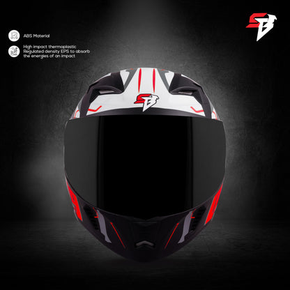 Steelbird SBA-20 09 ISI Certified Flip-Up Graphic Helmet for Men and Women with Inner Chrome Sun Shield (Glossy Black Red with Smoke Visor)