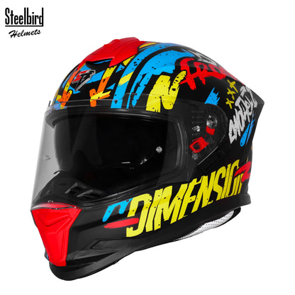 Steelbird SBH-57 Fighter F10 Graphic Helmet ISI and DOT Certified Full Face Helmet for Men with Inner Silver Sun Shield (Glossy Black Neon Red)