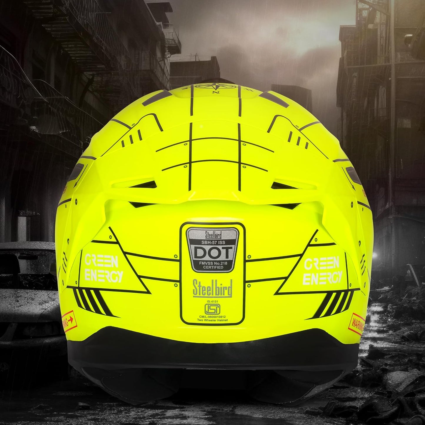 Steelbird SBH-57 Fighter F6 ISI and DOT Certified Full Face Helmet for Men and Women with Inner Silver Sun Shield (Glossy Neon Black)