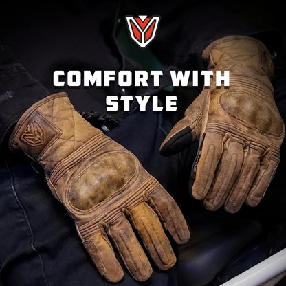 Ignyte Streak Leather Gloves Full Finger Waterproof Bike Riding Gloves with Touch Screen Sensitivity at Thumb and Index Finger, Protective Off-Road Motorbike Racing (Brown)