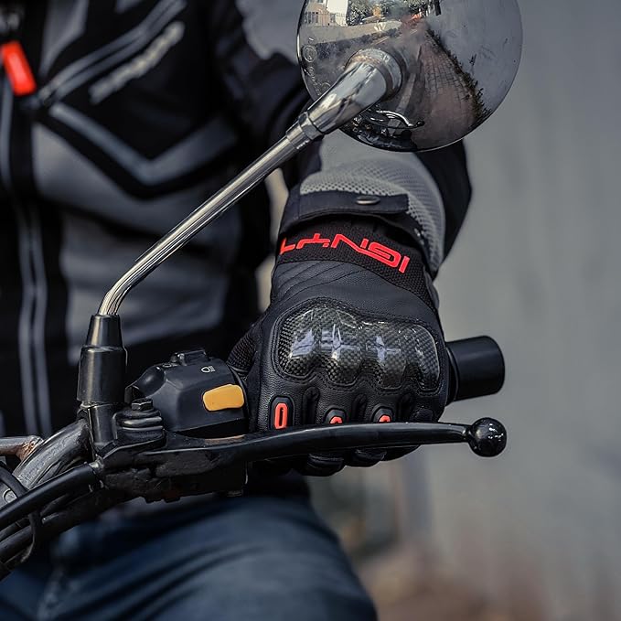 Ignyte Carbon Full Finger Bike Riding Gloves with Touch Screen Sensitivity at Thumb and Index Finger and Carbon knuckle Protector (Red)