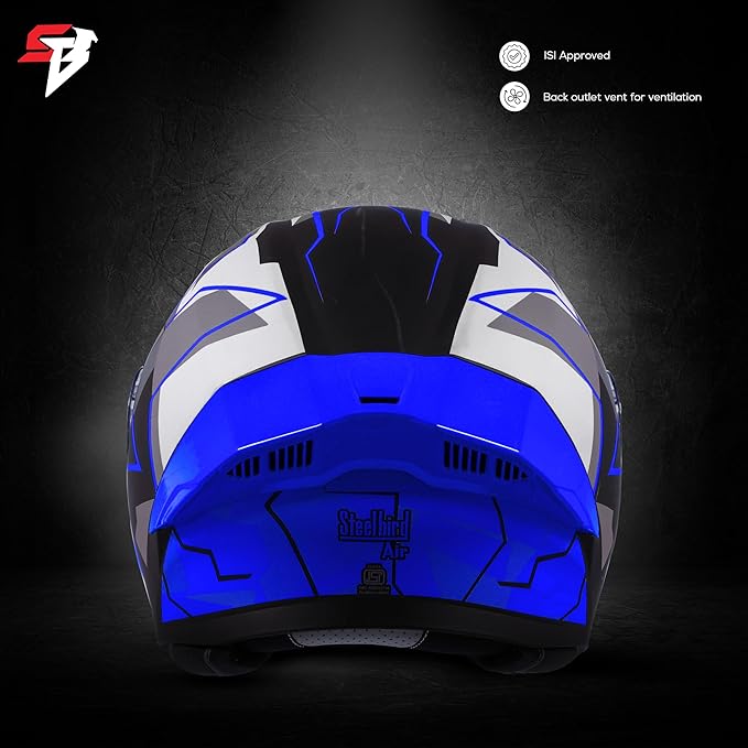 Steelbird SBA-20 09 ISI Certified Flip-Up Graphic Helmet for Men and Women with Inner Chrome Sun Shield (Glossy Black Blue With Smoke Visor)