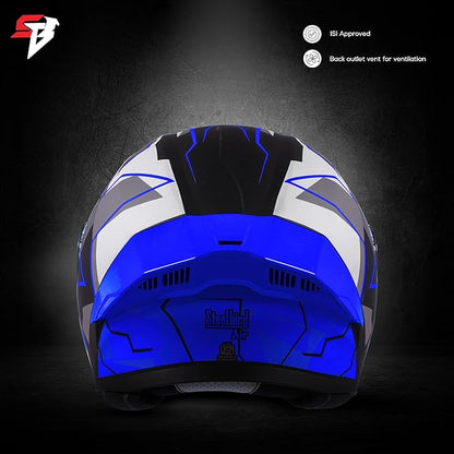 Steelbird SBA-20 09 ISI Certified Flip-Up Graphic Helmet for Men and Women with Inner Chrome Sun Shield (Glossy Black Blue With Smoke Visor)