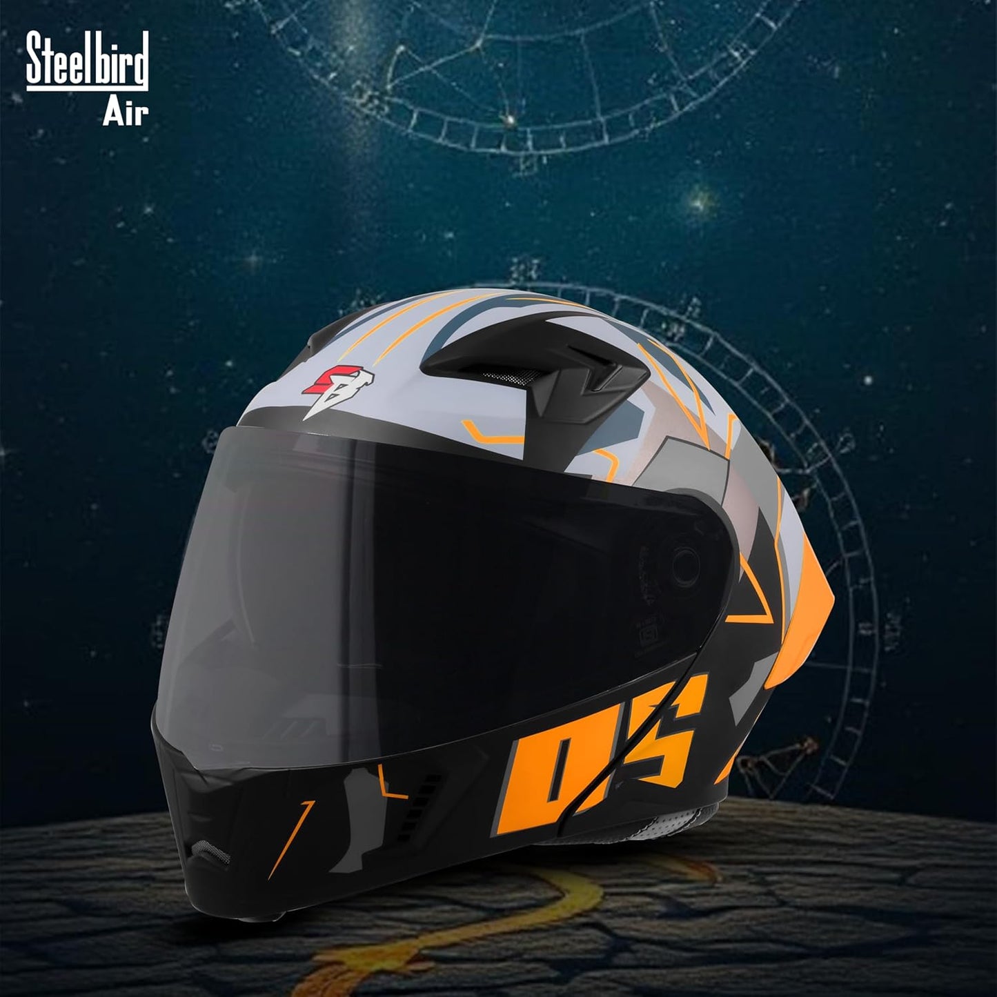 Steelbird SBA-20 05 ISI Certified Flip-Up Graphic Helmet for Men with Inner Chrome Sun Shield (Glossy Black Orange)