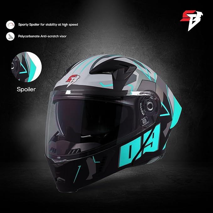 Steelbird SBA-20 09 ISI Certified Flip-Up Graphic Helmet for Men and Women with Inner Chrome Sun Shield (Glossy Black Jazz Blue)