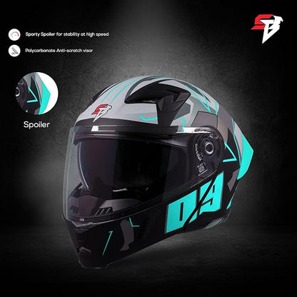 Steelbird SBA-20 09 ISI Certified Flip-Up Graphic Helmet for Men and Women with Inner Chrome Sun Shield (Glossy Black Jazz Blue)