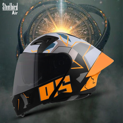 Steelbird SBA-20 05 ISI Certified Flip-Up Graphic Helmet for Men with Inner Chrome Sun Shield (Glossy Black Orange)
