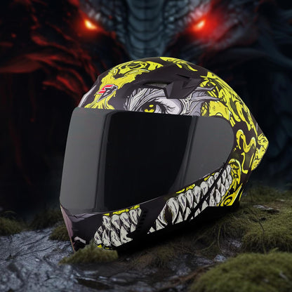 Steelbird SBA-20 Draco ISI Certified Flip-Up Helmet for Men and Women with Inner Smoke Sun Shield (Glossy Black Neon with Smoke Visor)