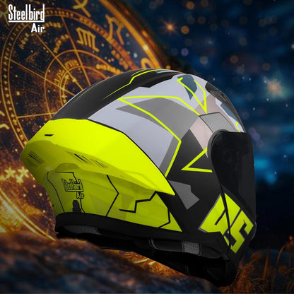 Steelbird SBA-20 05 ISI Certified Flip-Up Graphic Helmet for Men with Inner Chrome Sun Shield (Glossy Black Neon)