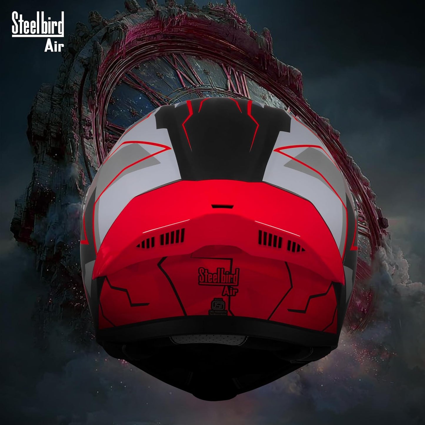 Steelbird SBA-20 06 ISI Certified Flip-Up Graphic Helmet for Men with Inner Chrome Sun Shield (Glossy Black Red)