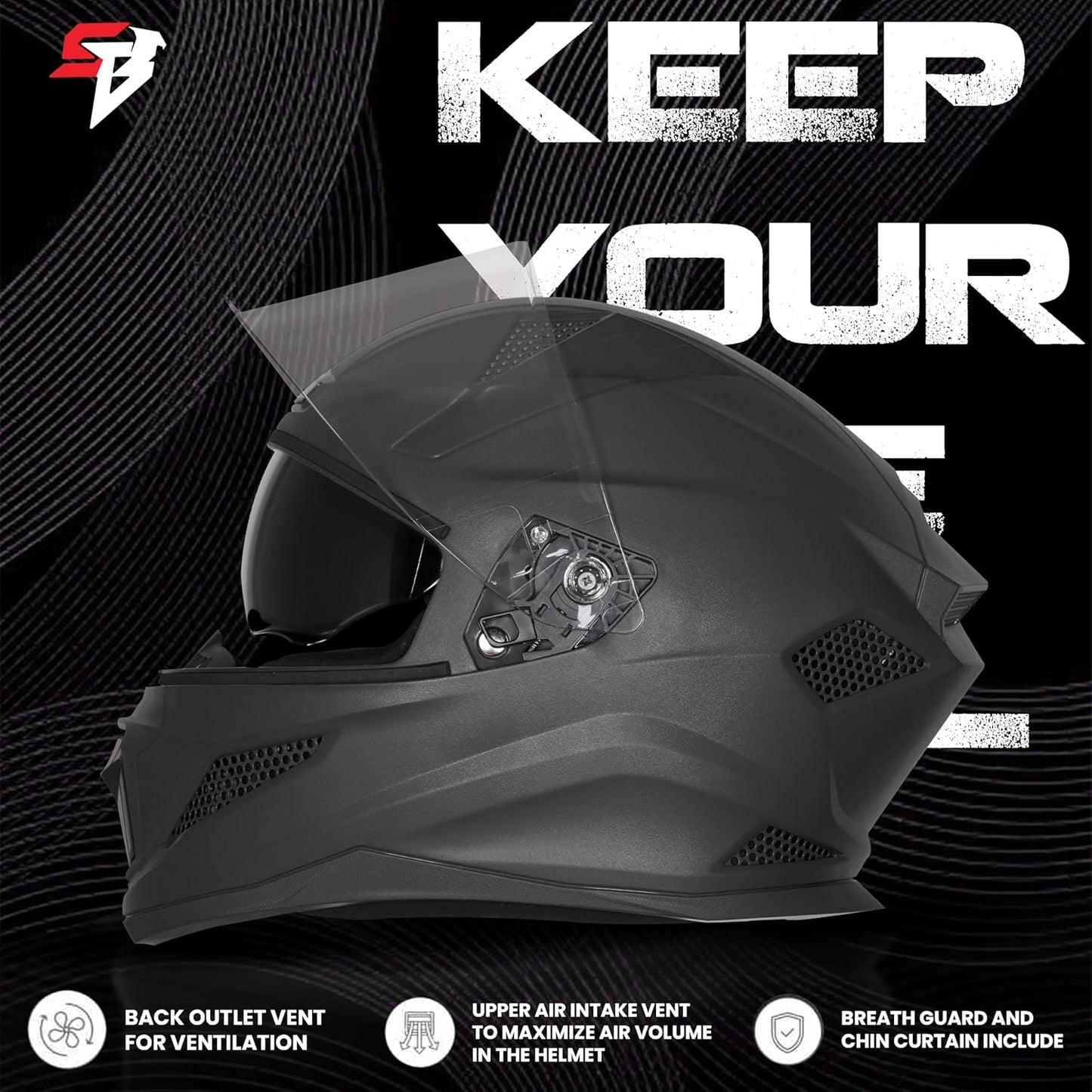 Steelbird SBH-25 Rudra ISI Certified Full Face Helmet for Men and Women with Inner Smoke Sun Shield (Dashing Black)