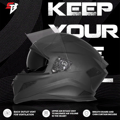Steelbird SBH-25 Rudra ISI Certified Full Face Helmet for Men and Women with Inner Smoke Sun Shield (Dashing Black)