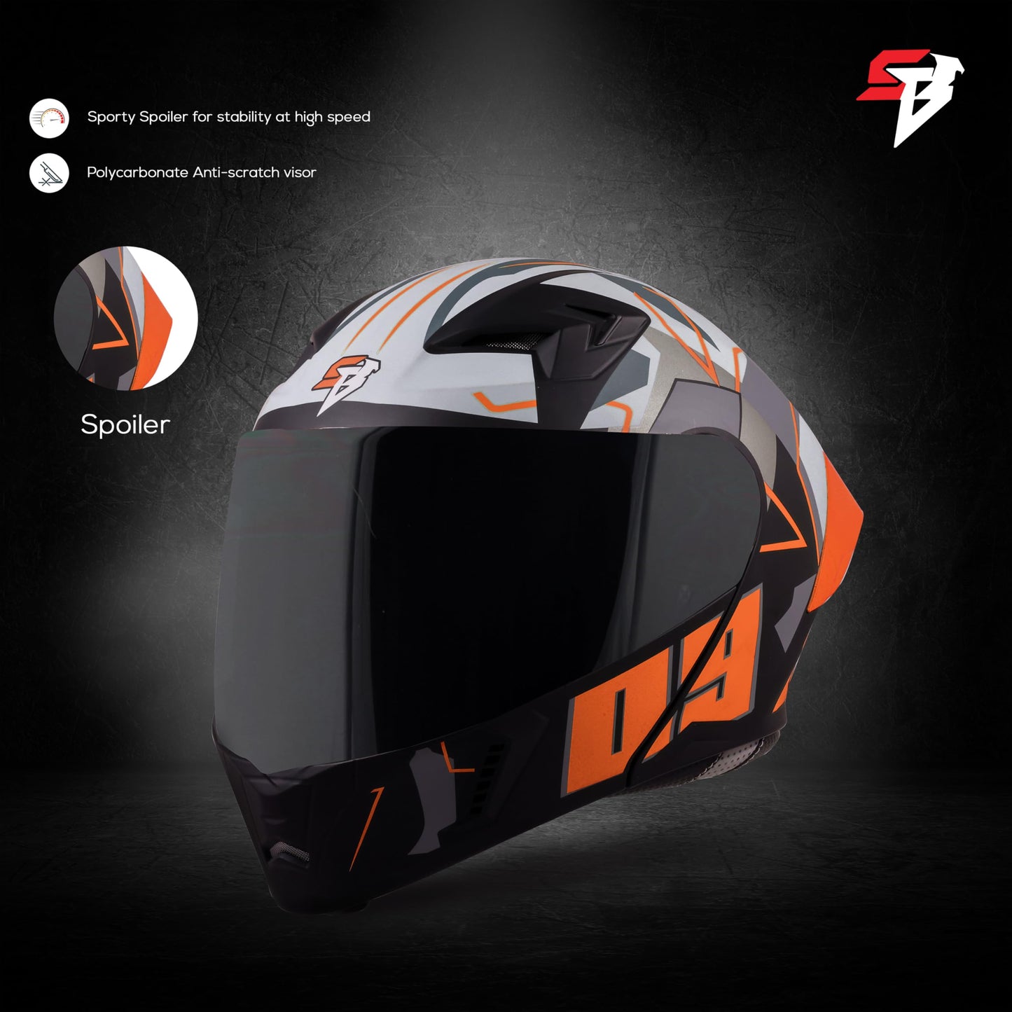 Steelbird SBA-20 09 ISI Certified Flip-Up Graphic Helmet for Men and Women with Inner Chrome Sun Shield (Glossy Black Orange with Smoke Visor)