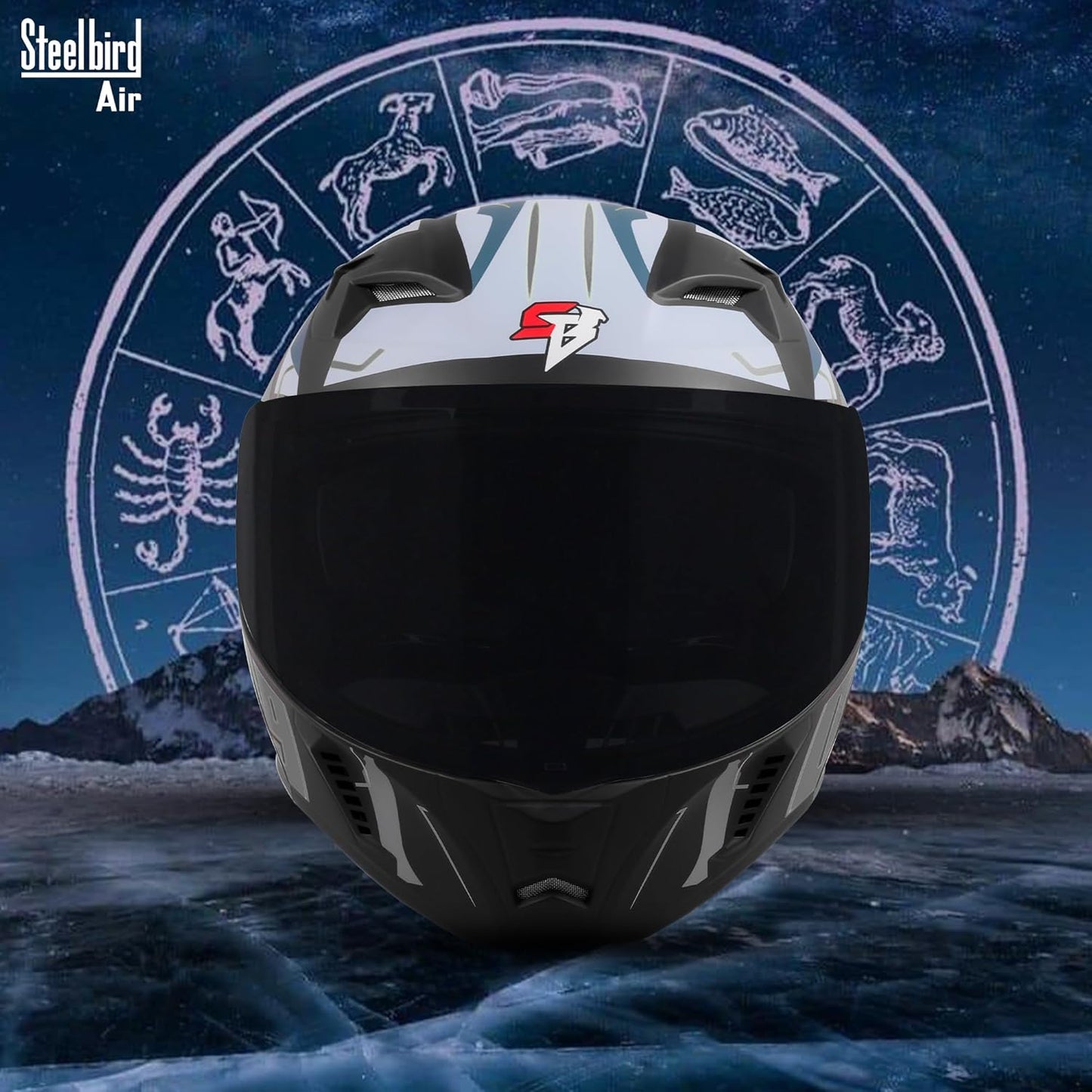 Steelbird SBA-20 02 ISI Certified Flip-Up Graphic Helmet for Men with Inner Chrome Sun Shield (Glossy Black Grey)