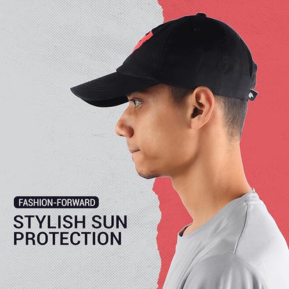 Steelbird Cotton Dad Cap with Adjustable Strap for All Sports, Cap for Girls, Caps for Gym, Sports Caps for Men and Women with Airholes (Black)