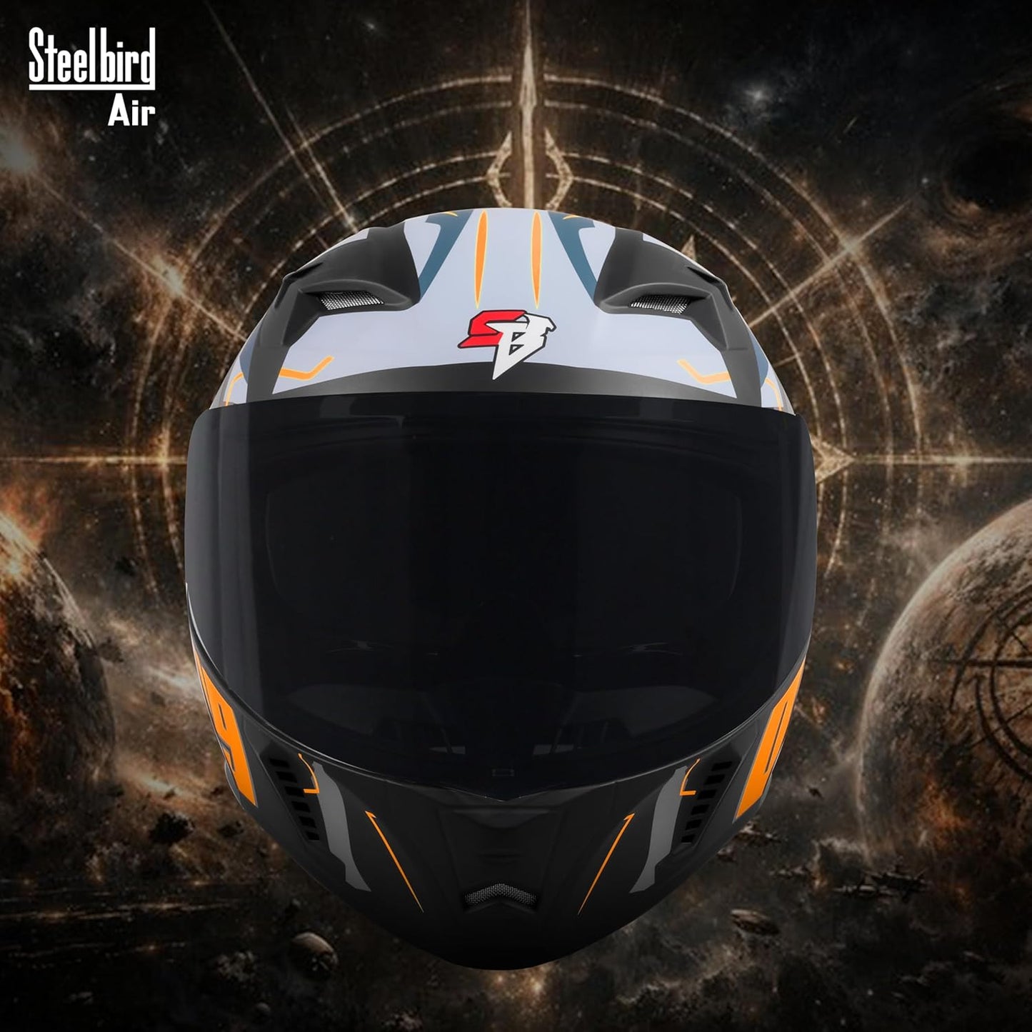 Steelbird SBA-20 06 ISI Certified Flip-Up Graphic Helmet for Men with Inner Chrome Sun Shield (Glossy Black Orange)
