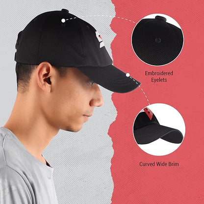 Steelbird Dotted Knitted Dad Cap with Adjustable Strap for All Sports, Cap for Girls, Caps for Gym, Sports Caps for Men and Women with Airholes (Black)