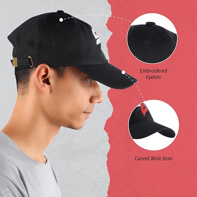 Steelbird Polyster Dad Cap with Adjustable Strap for All Sports, Cap for Girls, Caps for Gym, Sports Caps for Men and Women with Airholes (Black)