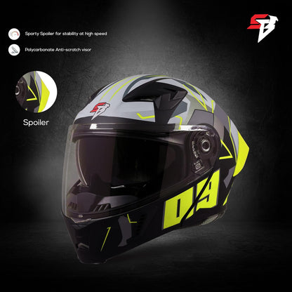 Steelbird SBA-20 09 ISI Certified Flip-Up Graphic Helmet for Men and Women with Inner Chrome Sun Shield (Glossy Black Neon)