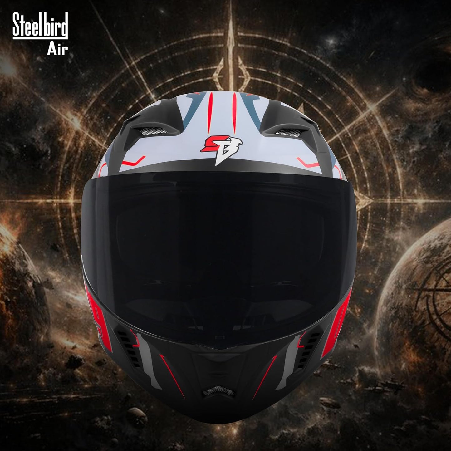 Steelbird SBA-20 06 ISI Certified Flip-Up Graphic Helmet for Men with Inner Chrome Sun Shield (Glossy Black Red)
