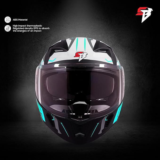 Steelbird SBA-20 09 ISI Certified Flip-Up Graphic Helmet for Men and Women with Inner Chrome Sun Shield (Glossy Black Jazz Blue)