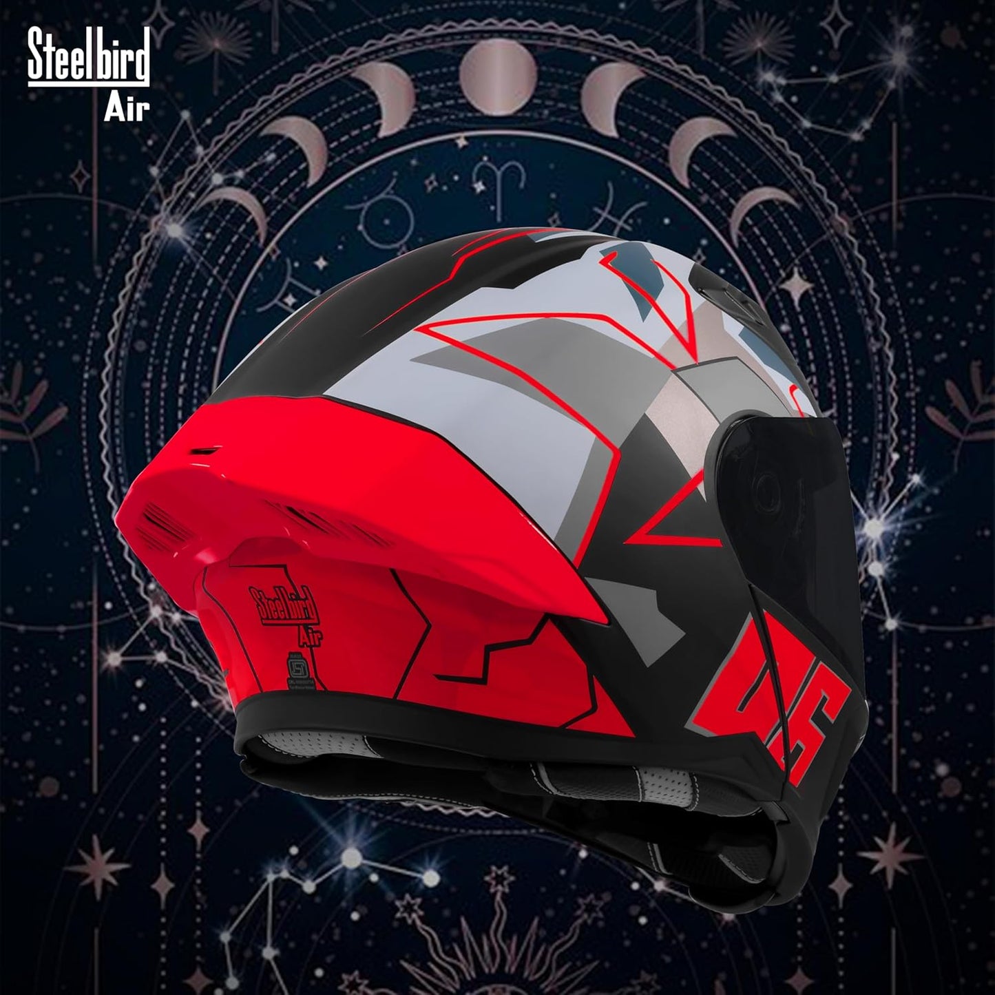 Steelbird SBA-20 06 ISI Certified Flip-Up Graphic Helmet for Men with Inner Chrome Sun Shield (Glossy Black Red)