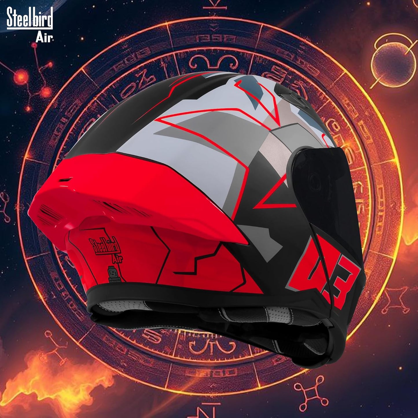 Steelbird SBA-20 03 ISI Certified Flip-Up Graphic Helmet for Men with Inner Chrome Sun Shield (Glossy Black Red)
