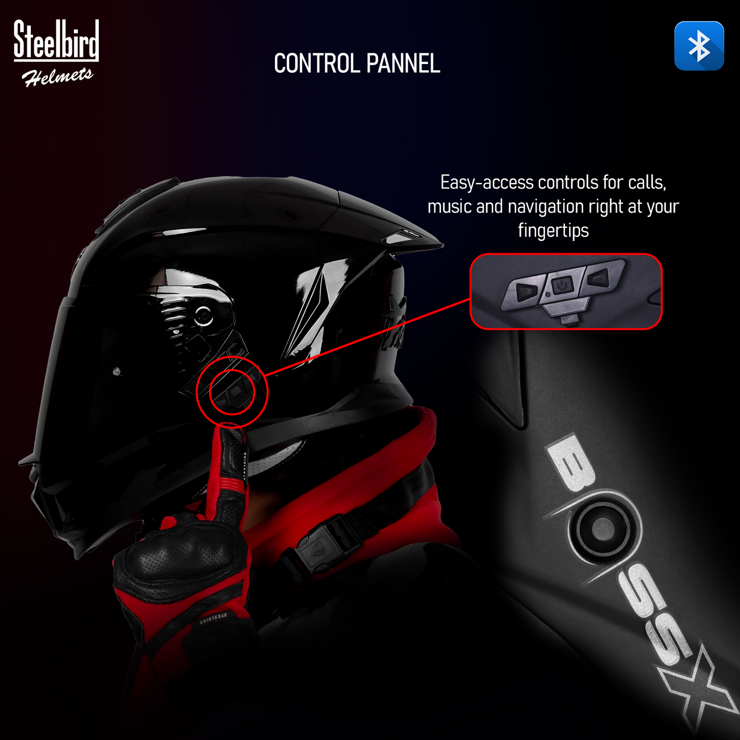 Steelbird SBH-57 Fighter Bass X Bluetooth Helmet ISI and DOT Certified Full Face Helmet for Men with Inner Silver Sun Shield (Matt Black)
